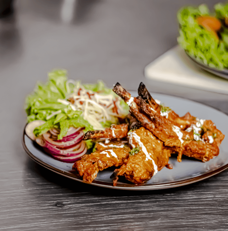 Tandoori grilled skewers with fresh salad at Masala
